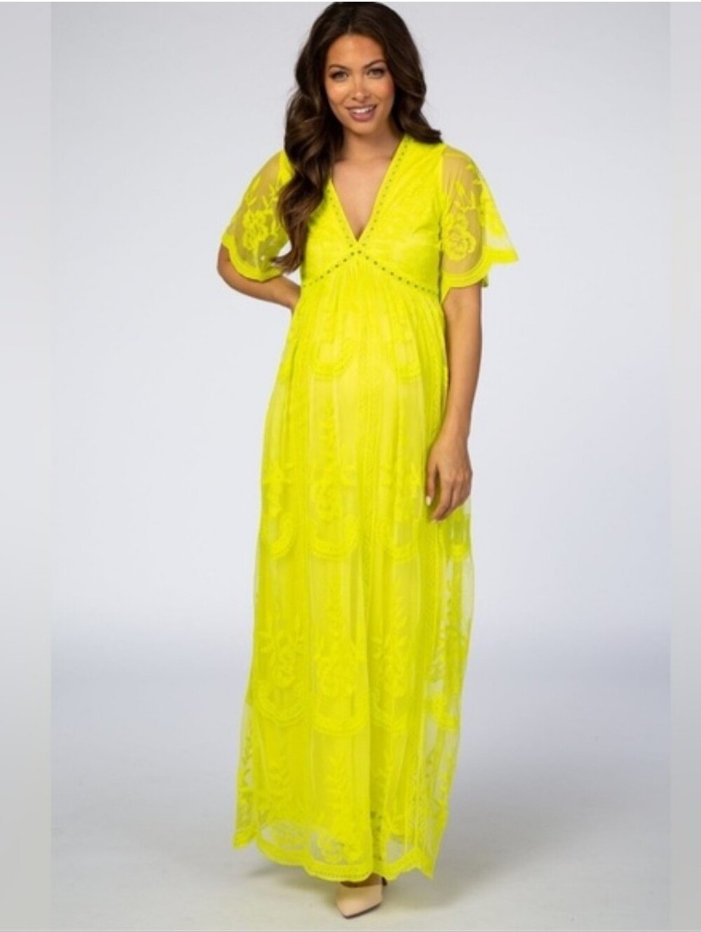Pinkblush Neon Yellow Lace Maternity Maxi Dress Size XL New With Tags